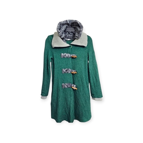 Mystree Wool/Rayon Blend Hooded Toggle Cardigan Sweater, S - Picture 1 of 4